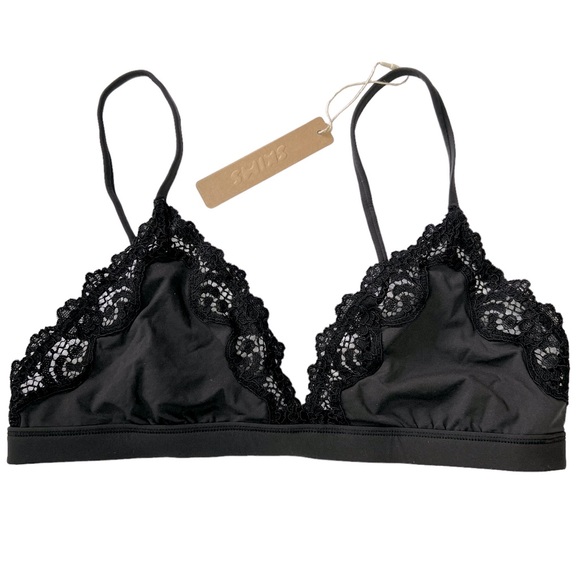 SKIMS FITS EVERYBODY CORDED LACE TRIANGLE BRALETTE ONYX BLACK SIZE MEDIUM - Picture 5 of 10